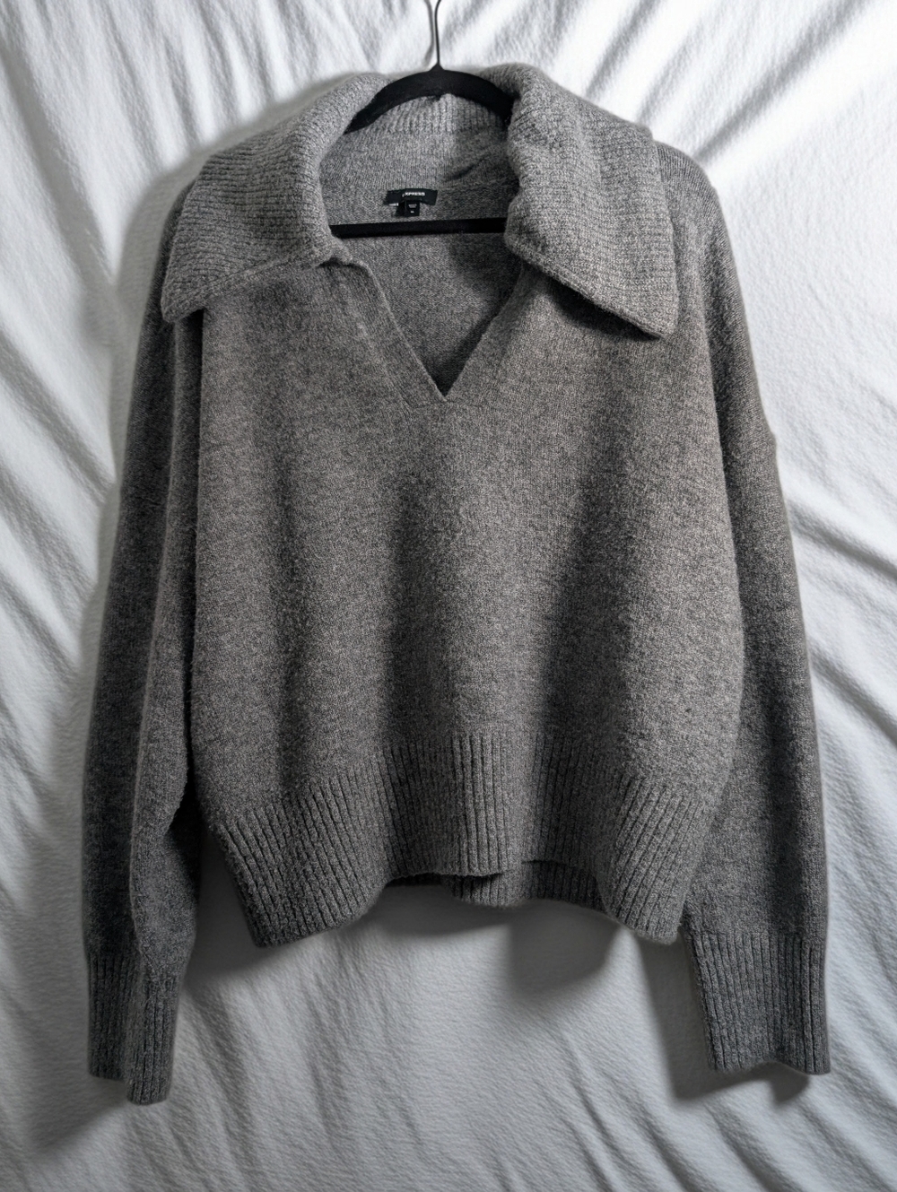 Express Gray V-Neck Wide Collar Sweater